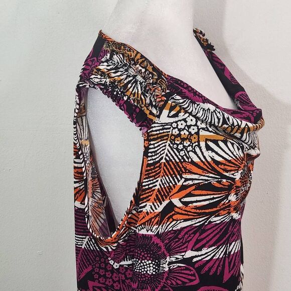 East 5th Colorful Cowl Neck Top Size Petite XL Multi-Color Sleeveless Blouse - Picture 4 of 7